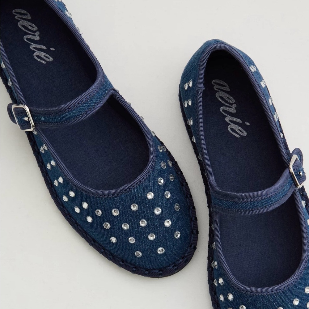 AERIE DENIM MARY JANE BALLET FLATS NWT